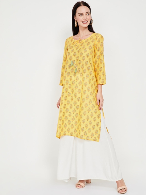 

Melange by Lifestyle Women Mustard Yellow Printed Straight Kurta