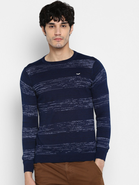 

SPYKAR Men Blue Striped Round Neck T-shirt
