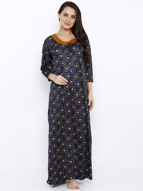 

Pretty Awesome Navy Blue Printed Nightdress