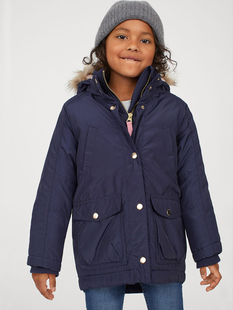 

H&M Girls Blue Solid Padded Parka
