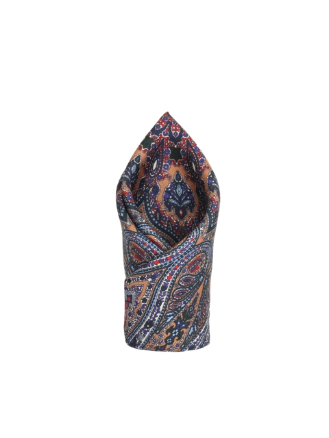 

Alvaro Castagnino Beige & Navy Blue Printed Silk Pocket Square
