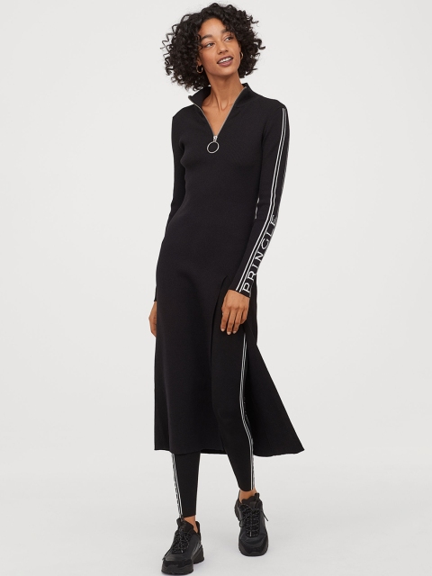 

H&M Women Black Solid Turtleneck dress