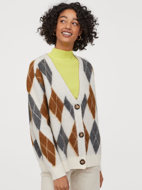 

H&M Beige & Brown Jacquard-Knit Cardigan