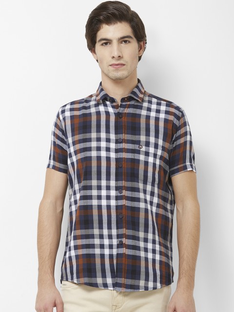 

Integriti Men Navy Blue & White Slim Fit Checked Casual Shirt