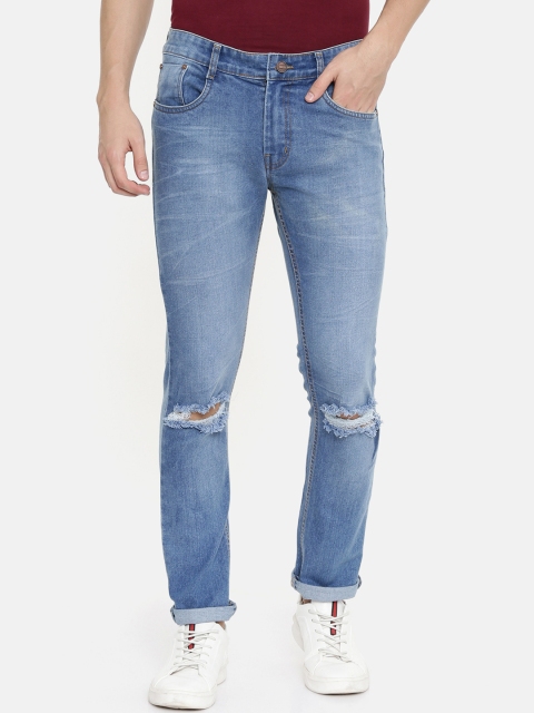 

CINOCCI Men Blue Slim Fit Mid-Rise Slash Knee Jeans