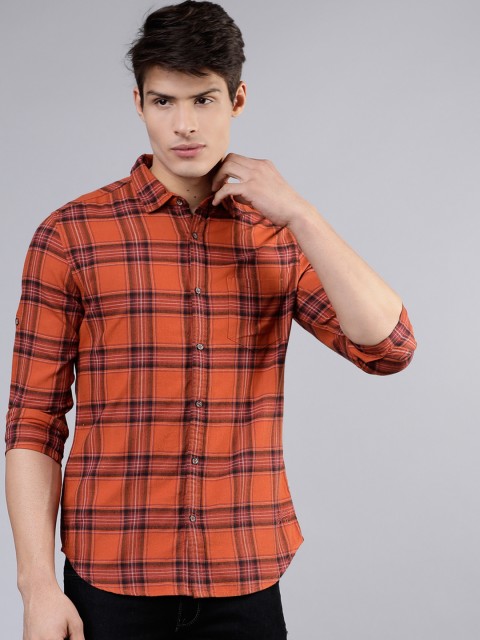 

Ecko Unltd Men Rust & Black Slim Fit Checked Casual Shirt