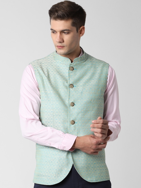 

Peter England Men Blue Printed Woven Nehru Jacket