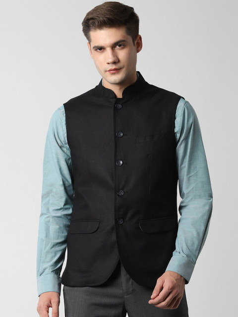 

Peter England Men Black Woven Design Nehru Jacket