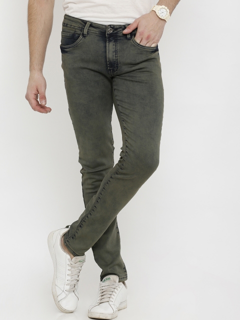 

Rex Straut Jeans Men Olive Green Skinny Fit Mid-Rise Clean Look Stretchable Jeans