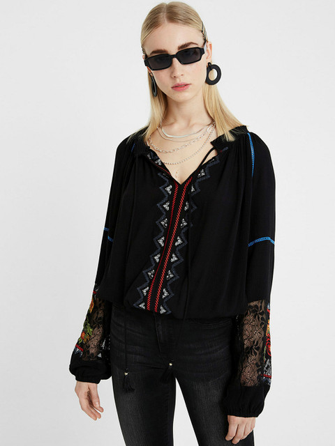 

Desigual Women Black Printed A-Line Top