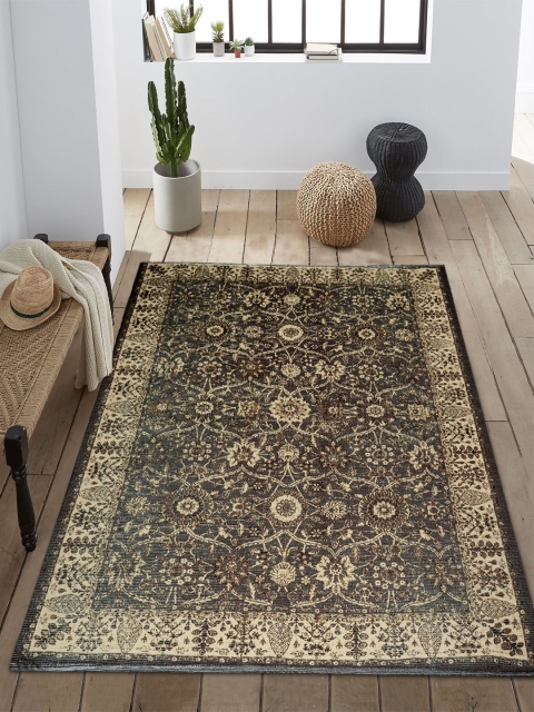 

Saral Home Brown & Beige Floral Microfibre Polyester Digital Printed Anti-Skid Carpet