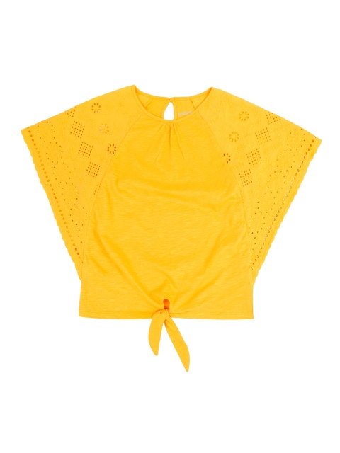 

Pantaloons Junior Girls Mustard Yellow Self Design Pure Cotton Top