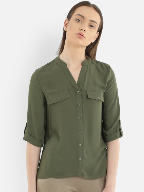 

COVER STORY Women Olive Green Regular Fit Solid Casual Shirt