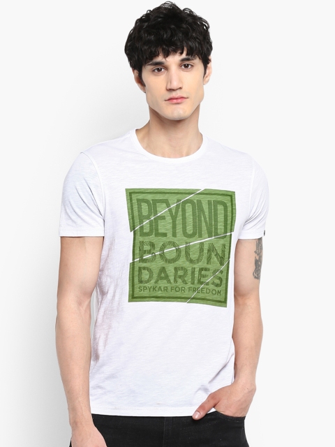 

SPYKAR Men White Printed Round Neck T-shirt