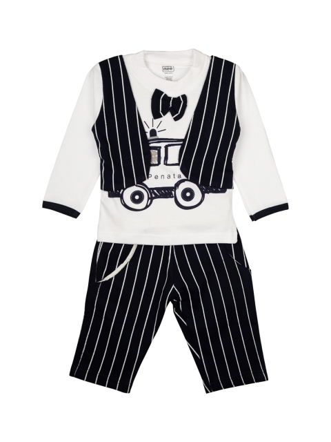 

MeeMee Boys Navy Blue & White Striped T-shirt with Trousers