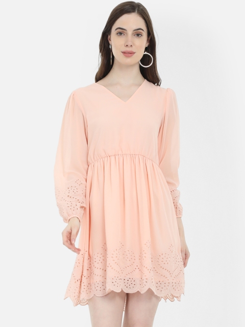 

COVER STORY Women Pink Schiffli Embroidered Fit and Flare Dress