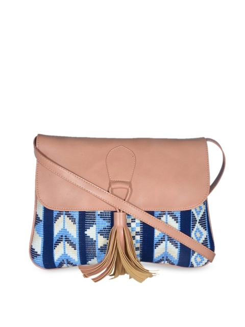 

Diwaah Tan Brown & Blue Self Design Sling Bag