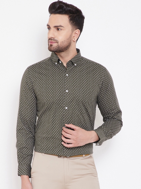 

Canary London Men Olive Green Smart Slim Fit Printed Semiformal Shirt