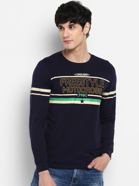 

SPYKAR Men Navy Blue Printed Round Neck T-shirt