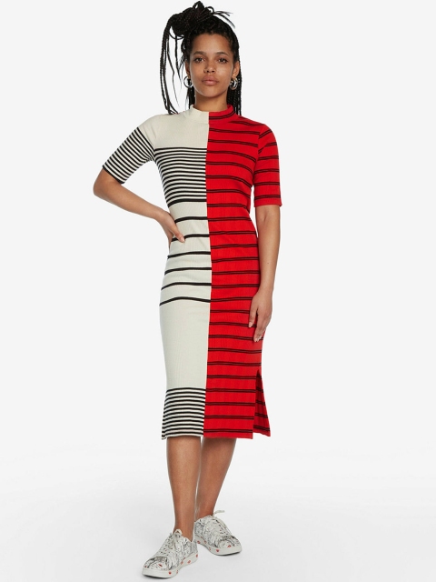 

Desigual Women Striped White Sheath Dress