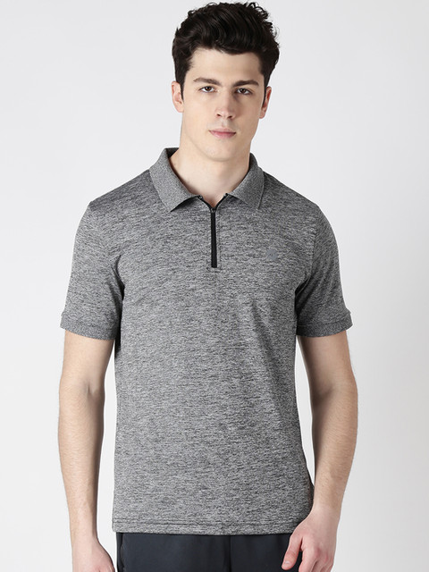 

Alcis Men Black & Grey Slim Fit Solid Polo Collar T-shirt