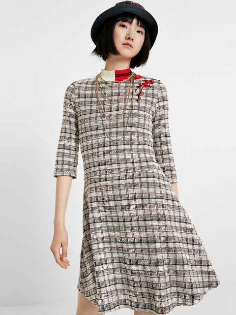 

Desigual Women Checked White Fit and Flare Dress