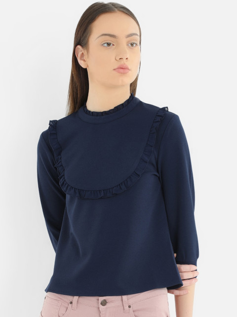 

COVER STORY Women Navy Blue Solid A-Line Top
