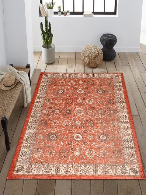 

Saral Home Orange & Beige Floral Microfibre Polyester Digital Printed Anti-Skid Carpet