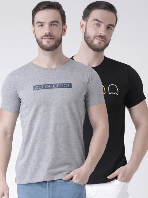 

GRIFFEL Men Pack Of 2 Printed Round Neck T-shirts, Grey