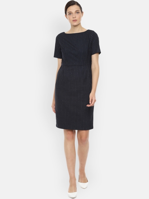 

Van Heusen Woman Navy Blue Solid Sheath Dress