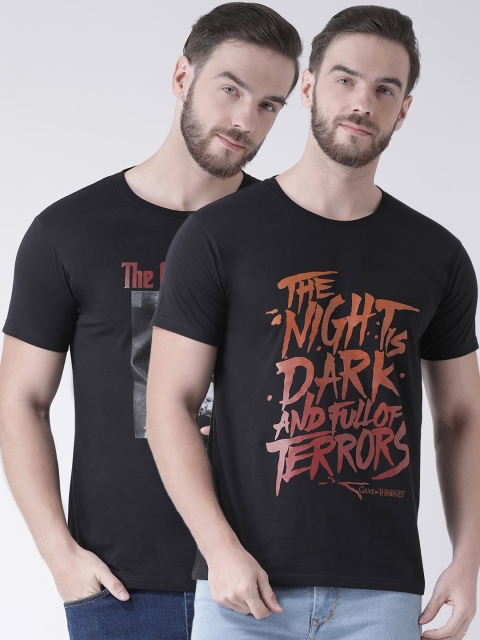 

GRIFFEL Men Pack Of 2 Black Printed Round Neck T-shirts