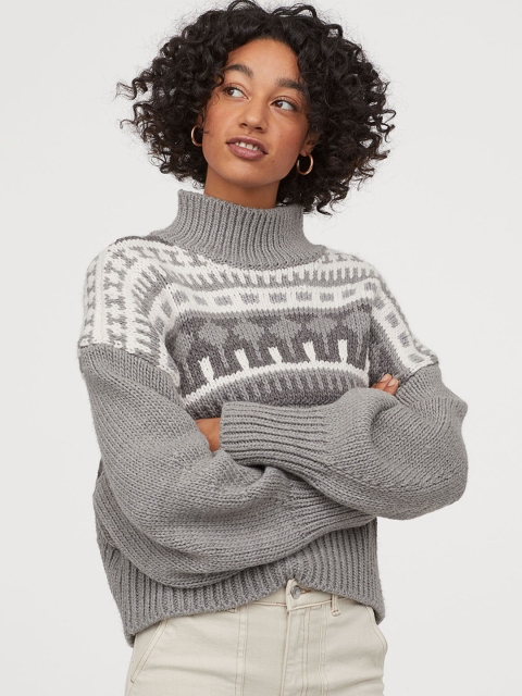 

H&M Grey Jacquard-Knit Jumper