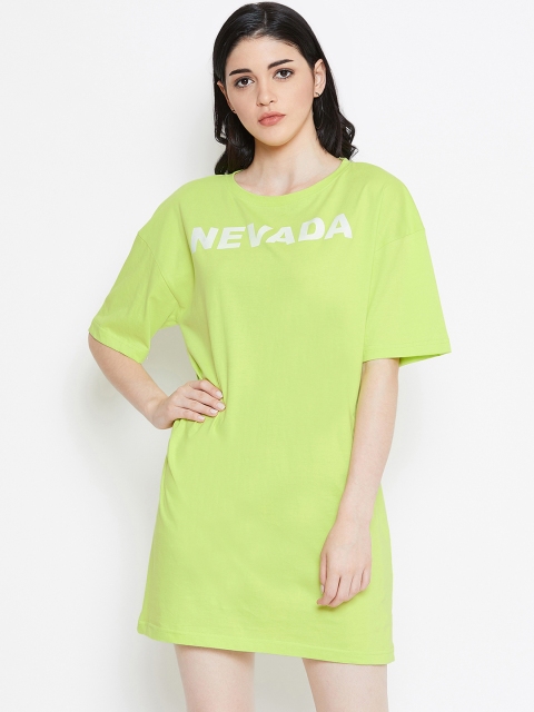 

THE SILHOUETTE STORE Women Printed Lime Green T-shirt Dress