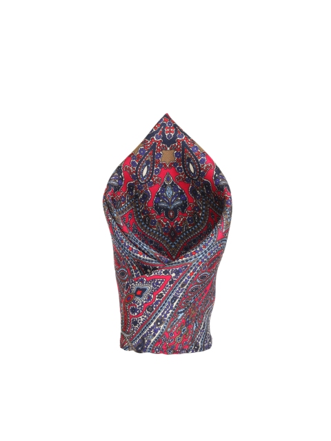 

Alvaro Castagnino Red & Navy Blue Printed Silk Pocket Square
