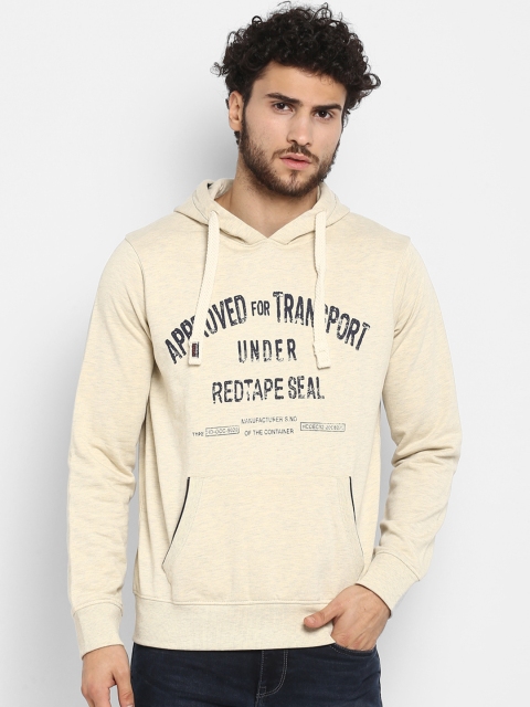 

Red Tape Men Beige Printed Hooded Sweatshirt