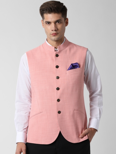 

Peter England Men Pink Woven Design Nehru Jacket