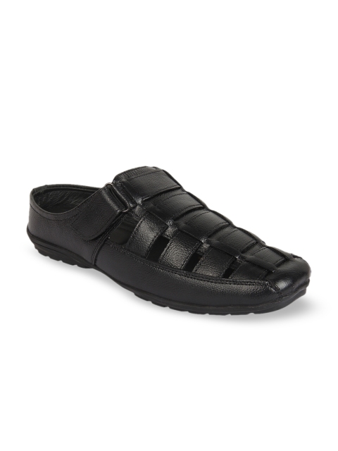 

Vardhra Men Black Solid Leather Fisherman Sandals