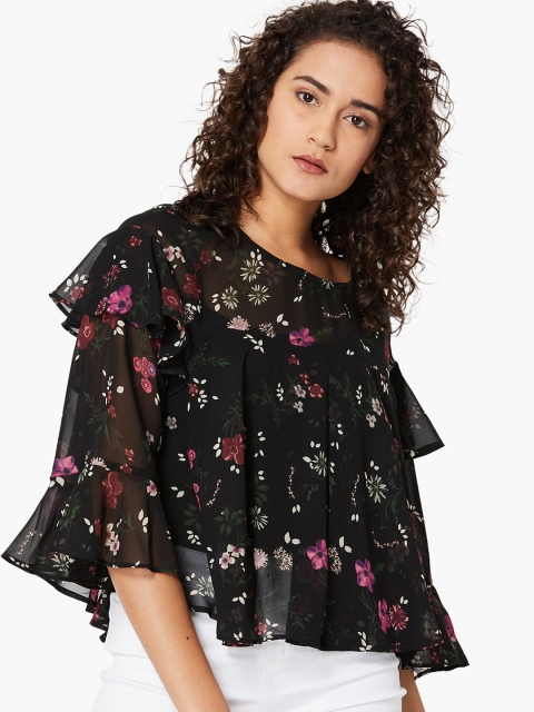 

Ginger by Lifestyle Women Black Printed A-Line Top
