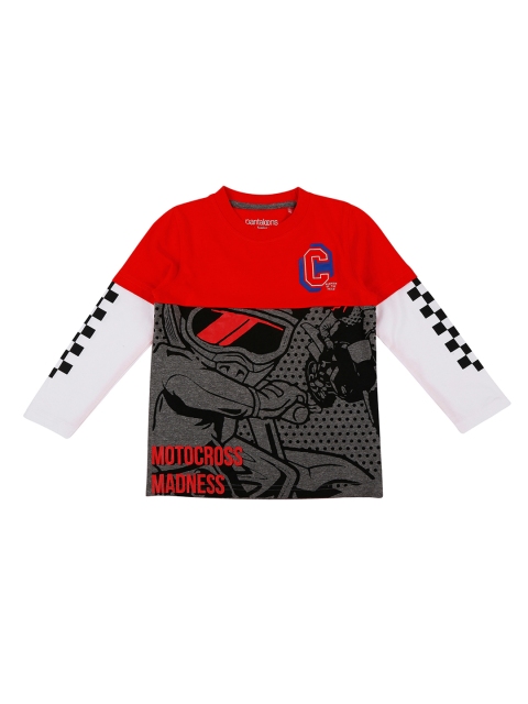 

Pantaloons Junior Boys Red & Grey Printed Round Neck T-shirt