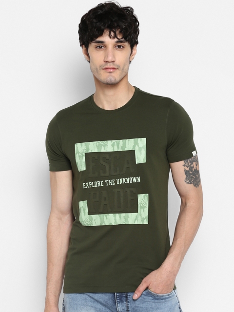 

SPYKAR Men Olive Green Printed Round Neck T-shirt