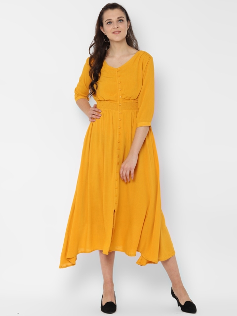 

People Women Solid Mustard Yellow Blouson Dress
