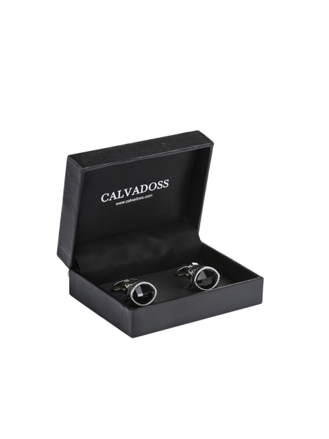 

Calvadoss Silver-Plated & Black Oval Cufflinks