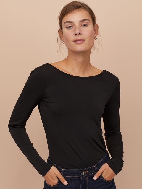 

H&M Women Black Solid Top with a Low-Cut Back