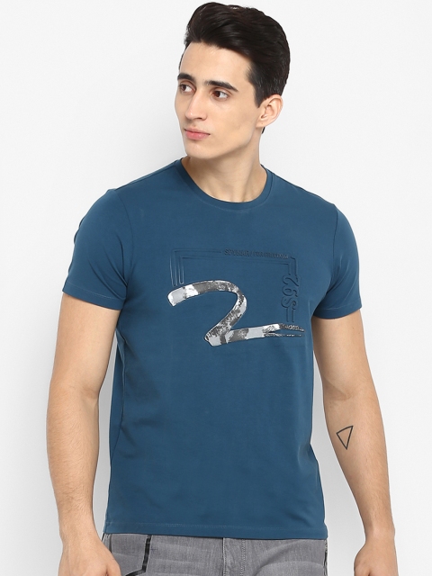 

SPYKAR Men Teal Blue Printed Round Neck T-shirt