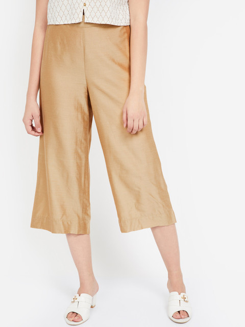 

Melange by Lifestyle Women Beige Solid Straight Cropped Palazzos
