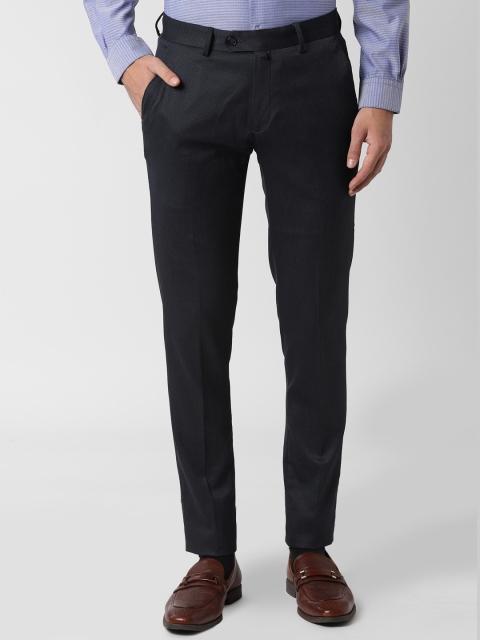 

Peter England Men Navy Blue Slim Fit Self Design Formal Trousers