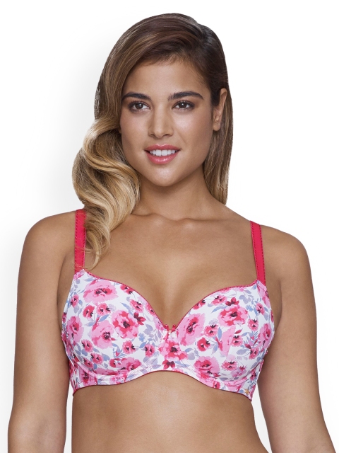 

Ultimo Plus Size White Pink Printed Underwired Lightly Padded T-shirt Bra F0007