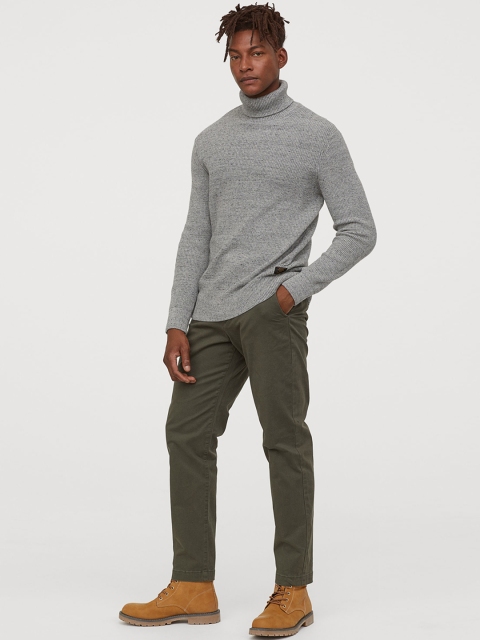 

H&M Men Olive Green Solid Chinos Slim Fit Stretch