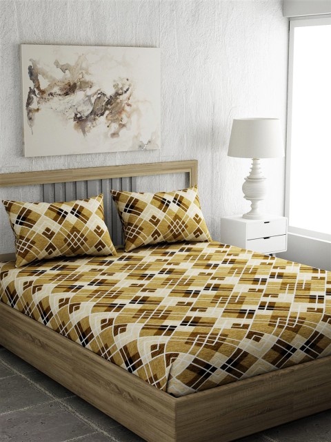 

EverHOME Brown Geometric 210 TC Cotton 1 Queen Bedsheet with 2 Pillow Covers