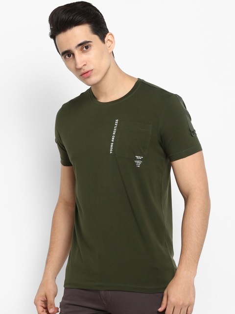 

SPYKAR Men Olive Green Printed Round Neck T-shirt